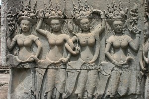 Apsara dancers on walls within the Angkor temple