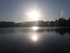 Walking around a volcanic lake is very different from a sidewalk on a crowded street.