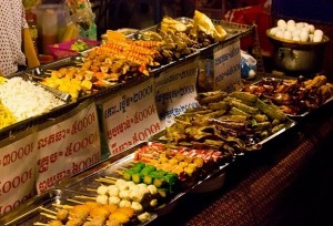 Foods are sold in Angkor Night Market